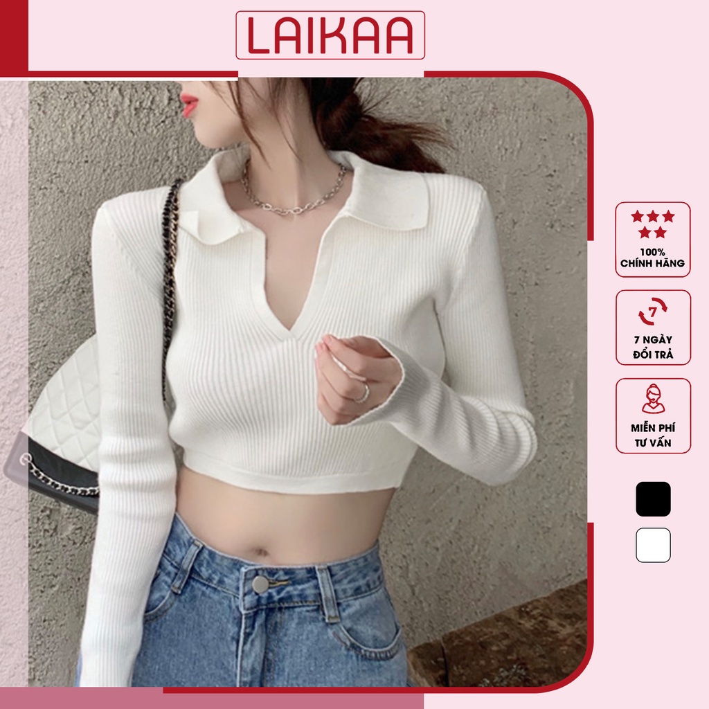 Áo Croptop dài tay cổ V xẻ lưng buộc dây sau Ullzang, Vải thun gân dài tay ôm eo LAIKAA - C02