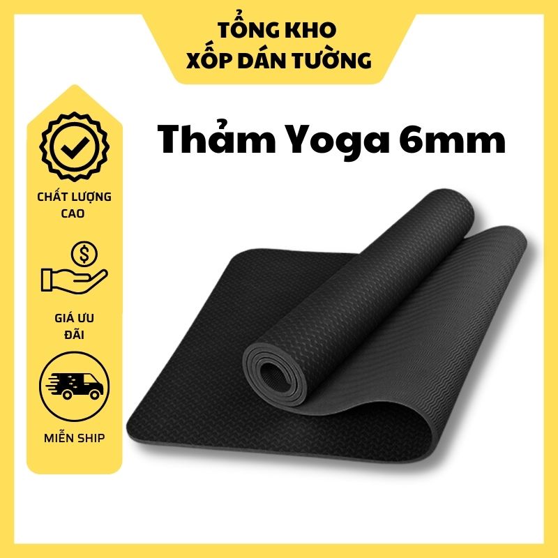 Thảm Yoga Tập GYM Thể Dục Tại Nhà, Thảm Chống Trượt TPE Định Tuyến 2 Lớp 6mm Chất Liệu Cao Su Non Cao Cấp