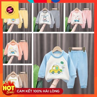 Bộ quần áo trẻ em 100% nhung hình, nhung trơn hàng quảng châu cao cấp mềm mịn bé trai bé gái 6-34kg