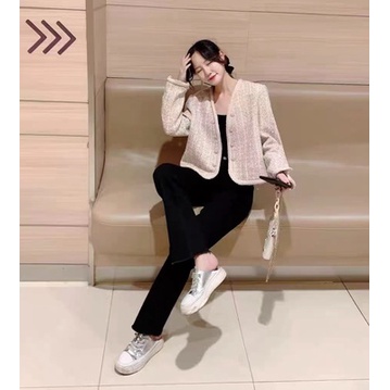 Ảnh thật 4 hình cuối-HC887.Áo khoác Tweed dáng ngắn xuân thu thời trang Hàn Quốc