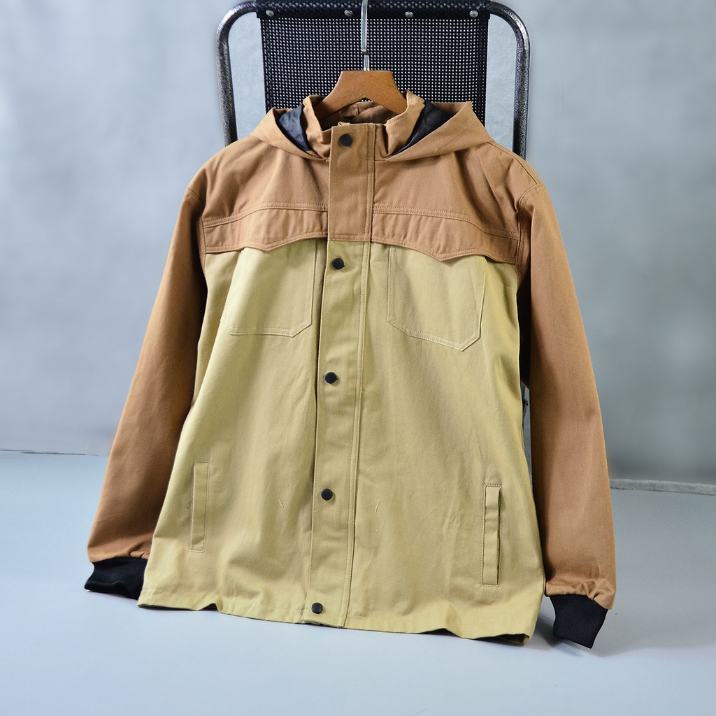 Áo Khoác Kaki Nam KATUSCO Có Nón Phối Màu Trẻ Trung A2039, Chất Kaki 2 Lớp Xịn, Chống Nắng Tốt, Phom Suông Từ 55-85KG