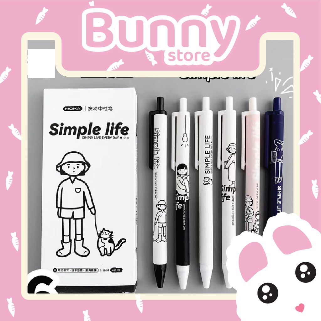 Set 6  bút mực Gel Simple life, Ngòi 0.5mm hình cậu bé dễ thương