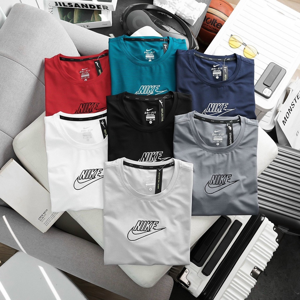 Áo thun nam thể thao tập gym chạy bộ đi chơi t shirt Nike chất thun poly lỗ kim 4 chiều thoáng mát mau khô