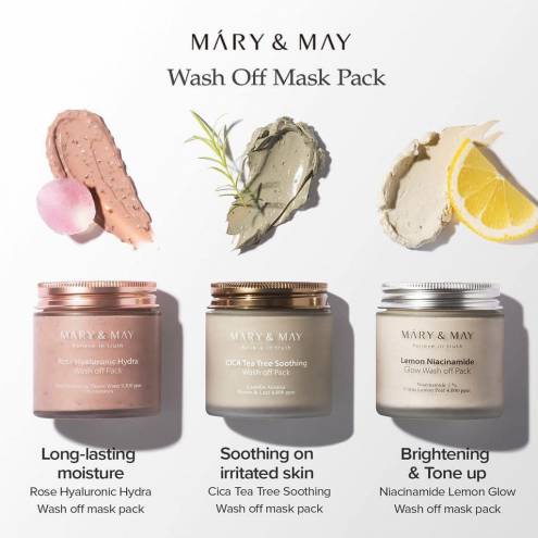 Mặt Nạ Đất Sét Mary May Wash off Mask Rose Hyaluronic Hydra/Lemon Niacinamide/CICA TeaTree/Blackberry Complex 30g/125g