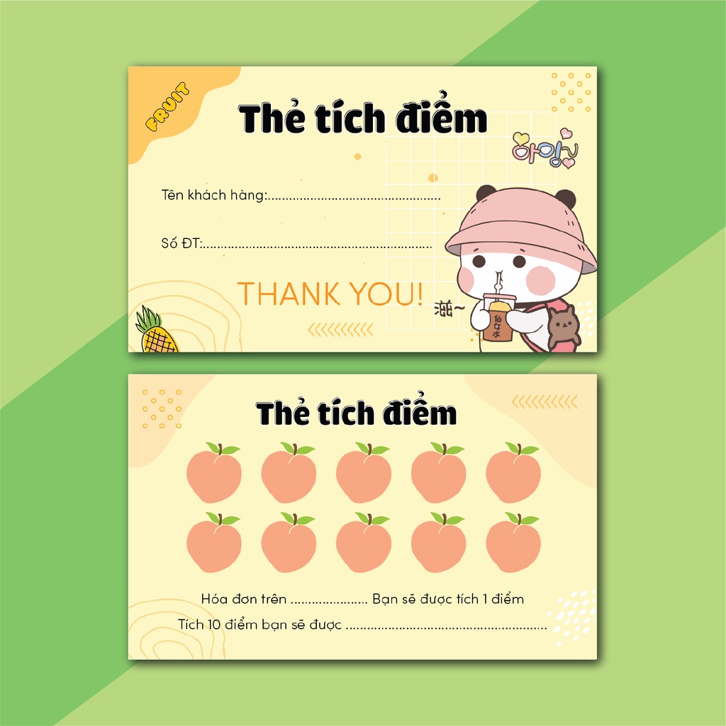 Thẻ tích điểm, Phiếu tích điểm sinh tố, nước giải khát size 9x5.4cm 100 cái, có in theo yêu cầu