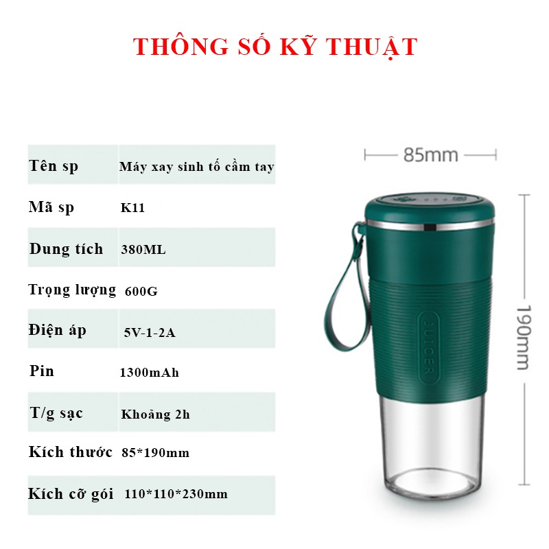 Máy xay sinh tố cầm tay 6 lưỡi Juicer K11 máy xay thực phẩm đa năng, bảo hành 12 tháng, bản nâng cấp 2023 cực khoẻ
