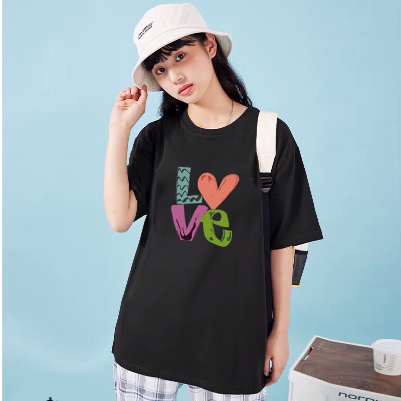 Áo thun đôi nam nữ ALALA  áo cặp đôi tình yêu unisex basic phom rộng tay lỡ cổ tròn họa tiết LOVE | BigBuy360 - bigbuy360.vn