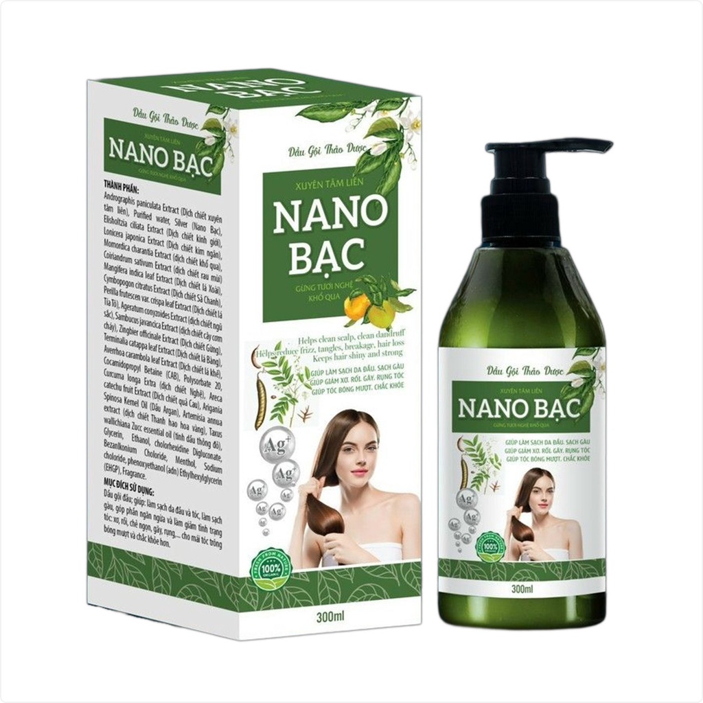 Dầu gội thảo dược xuyên tâm liên nano bạc gừng tươi, nghệ, khổ qua giúp làm sạch da đầu, sạch gàu, giảm xơ rối, gãy rụng