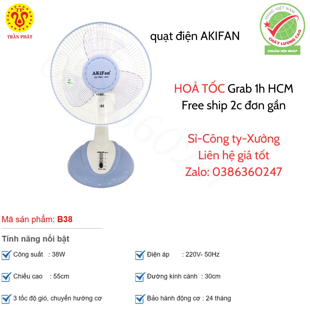 Quạt bàn AKIFAN B38 và B41 - 3 mức gió, ship hoả tốc, bảo hành 24 tháng (senko,yanfan)