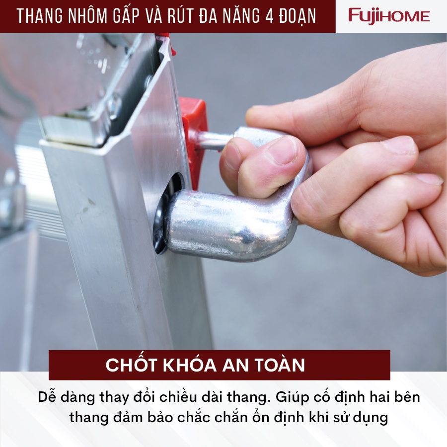 Thang nhôm gấp và rút đa năng 4 đoạn FUJIHOME ML44 cao tối đa 4m - Xếp nhiều hình dáng - Bảo hành điện tử toàn quốc