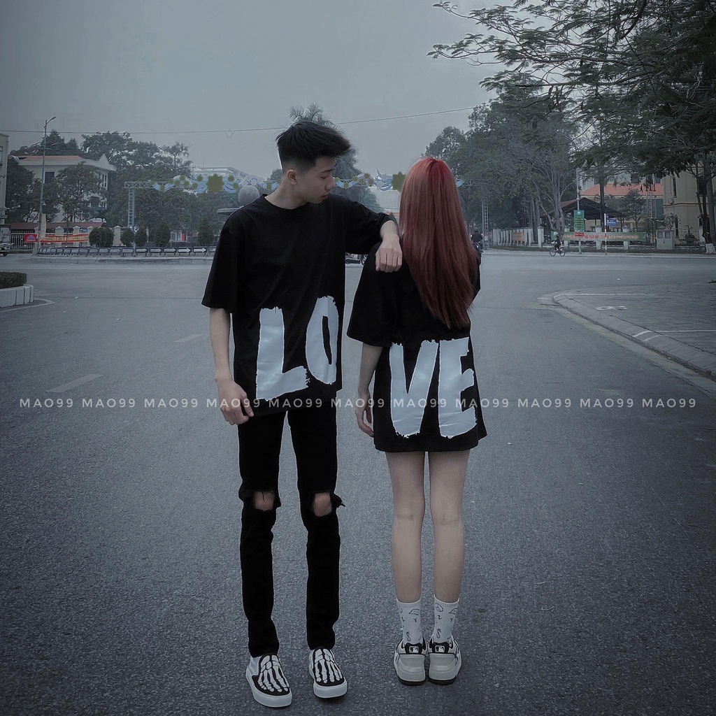 Áo thun tay lỡ nam nữ chữ LO-VE cực đáng yêu