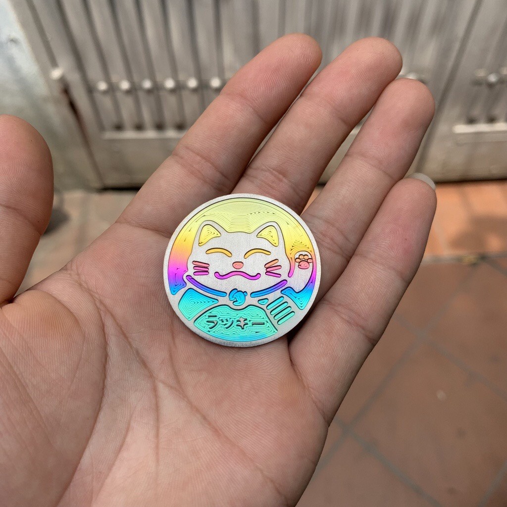 Tem titan logo stickers Mèo Thần Tài, Mèo tròn, Chó haha, Ngón tay, Lá cỏ, Quả táo