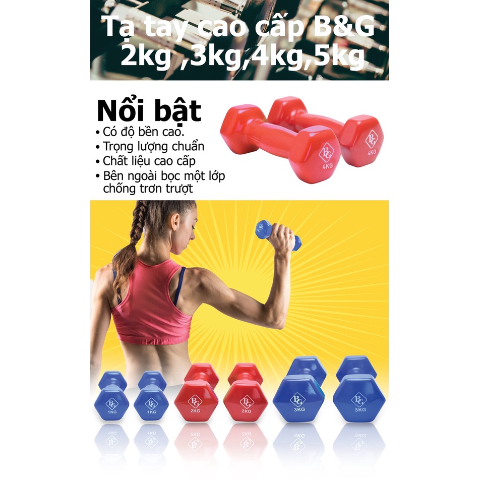 BG-[4 KG] Tạ tay lõi thép đặc bọc cao su tập gym yoga chống trơn trượt, xước vỡ sàn RED/BLUE