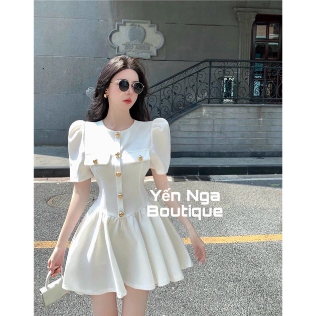 ĐẦM XOÈ HACK DÁNG 2 MÀU TRẮNG ĐEN CHE BẮP TAY ÔM EO HÀNG CHUẨN
