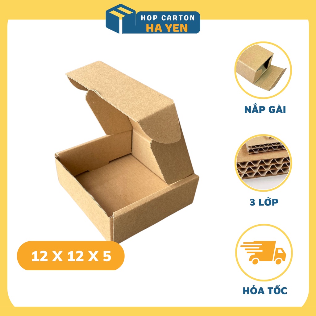 12x12x5 cm - 1 Hộp carton đóng hàng nắp gài 12 x 12 x 5 cm - Thùng carton giá rẻ gói hàng nhỏ đựng phụ kiện