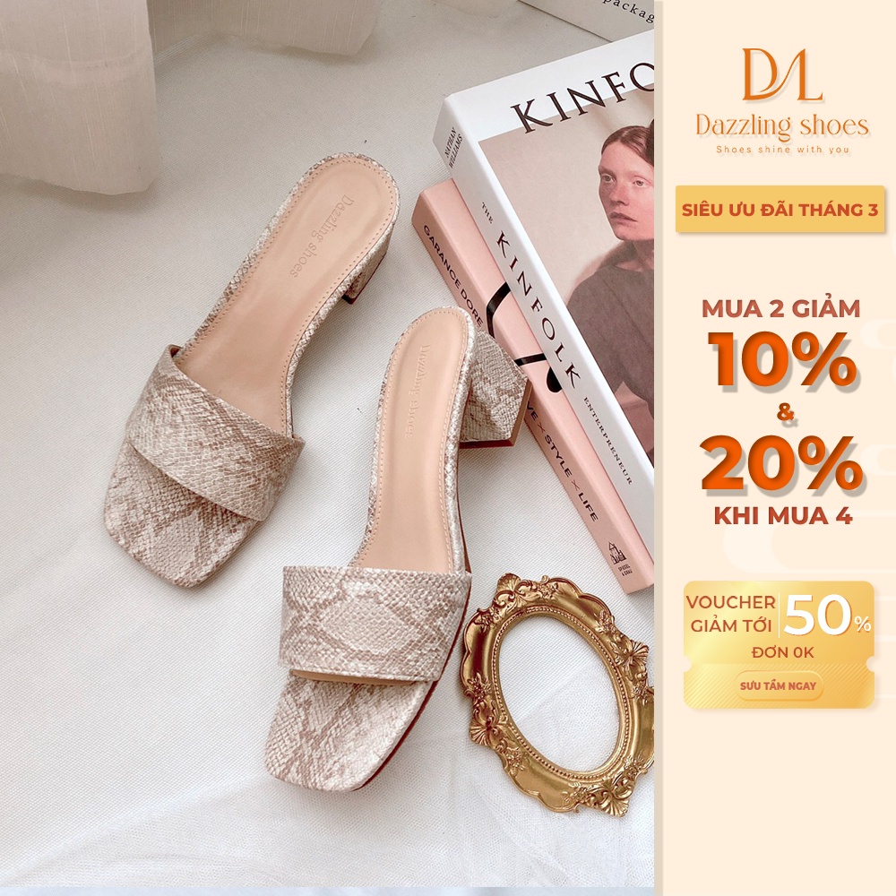 Dép nữ quai ngang gót trụ 5cm DAZZLING SHOES, đế dép chống trơn trượt, chống ồn, kiểu dáng thời trang dễ phối đồ GU28