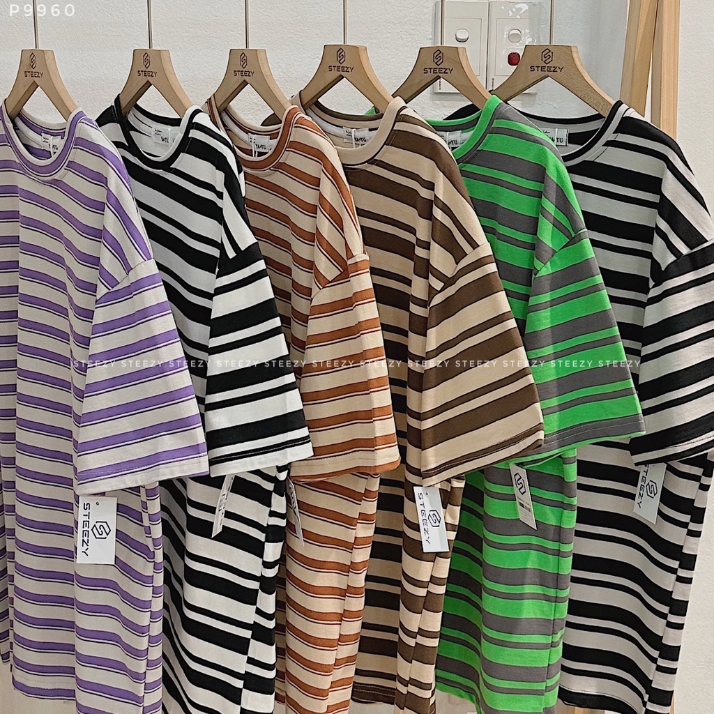 [P9960] Áo phông cotton dày kẻ ngang to nhỏ (Có sẵn/ảnh thật)