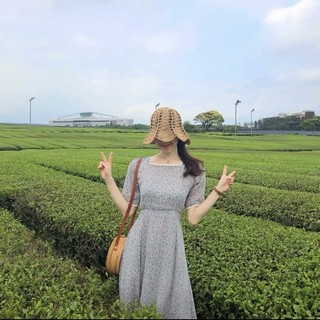  Váy hoa nhí cổ vuông viền ren tay ngắn dáng dài vintage - Lumii