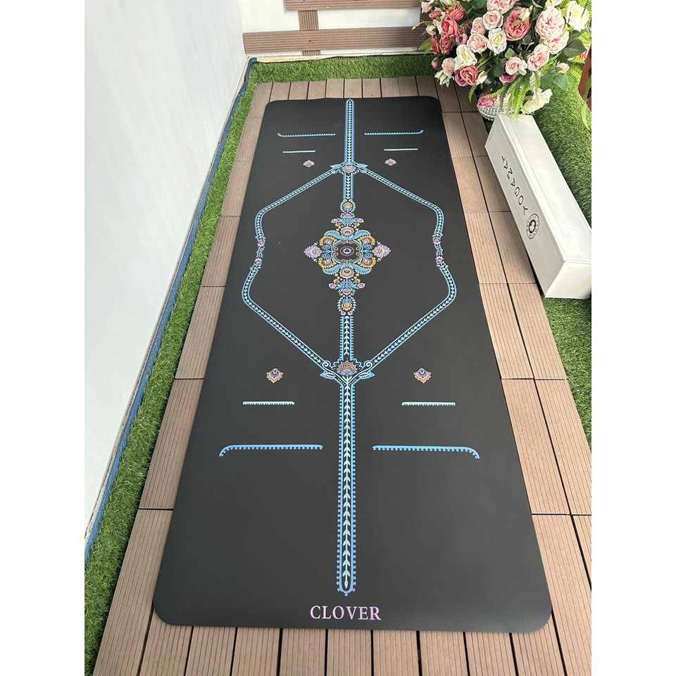 Thảm Yoga Cao Su Thực Vật Xơ Dừa Bề Mặt Nhám Siêu Bám Dính Clover, Định tuyến nổi màu sắc đẹp Kèm túi, hộp