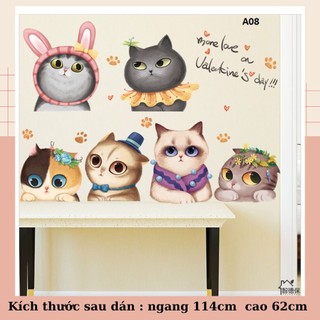 Decal dán tường Mèo cute A08 - Decal dán tường Hàn Quốc