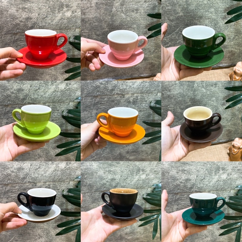 Bộ Cốc Cafe Espresso - 80ml kèm đĩa kê - Tách Cafe Nhiều Màu Gốm Sứ Cao Cấp