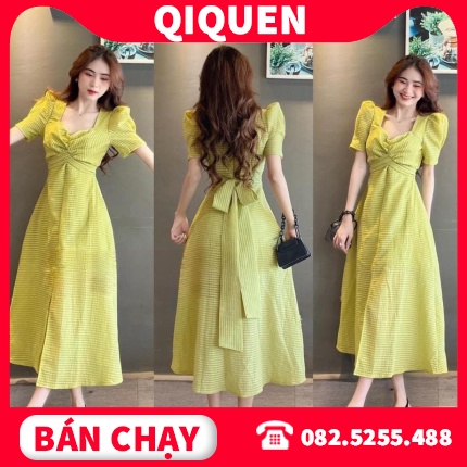 Váy Xốp Ô Xoắn Ngực 2 Màu Dáng Dài Có Ảnh Thật QIQUEN002