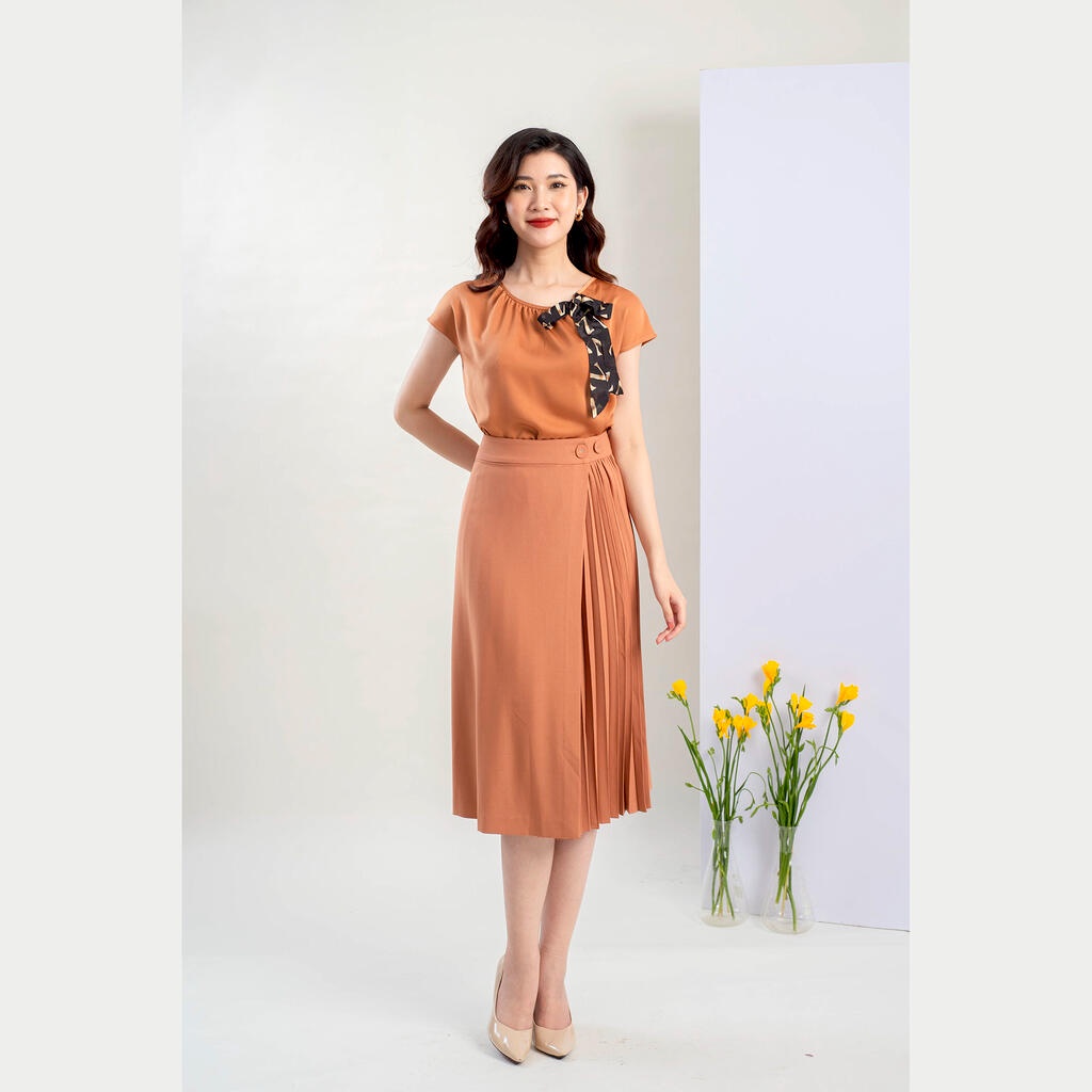 Sơ Mi hè Tay Cộc Cổ phối nơ MMOutfit A10201021