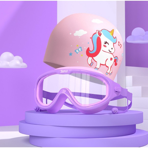 Cả bộ KÍNH BƠI + NÓN BƠI + KẸP MŨI + BỊT TAI hiệu YOUYOU hình hoạt hình đáng yêu cho bé - Yuripromax