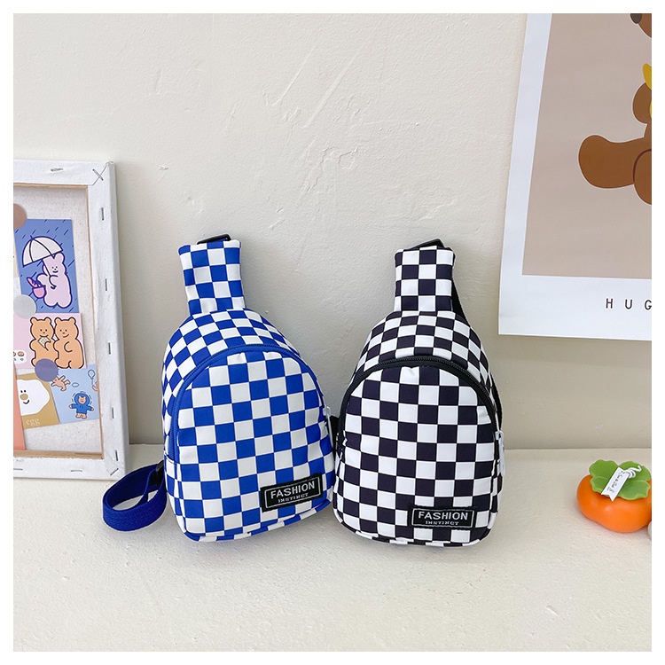 Túi đeo chéo trẻ em, túi in hình caro cho bé trai và bé gái