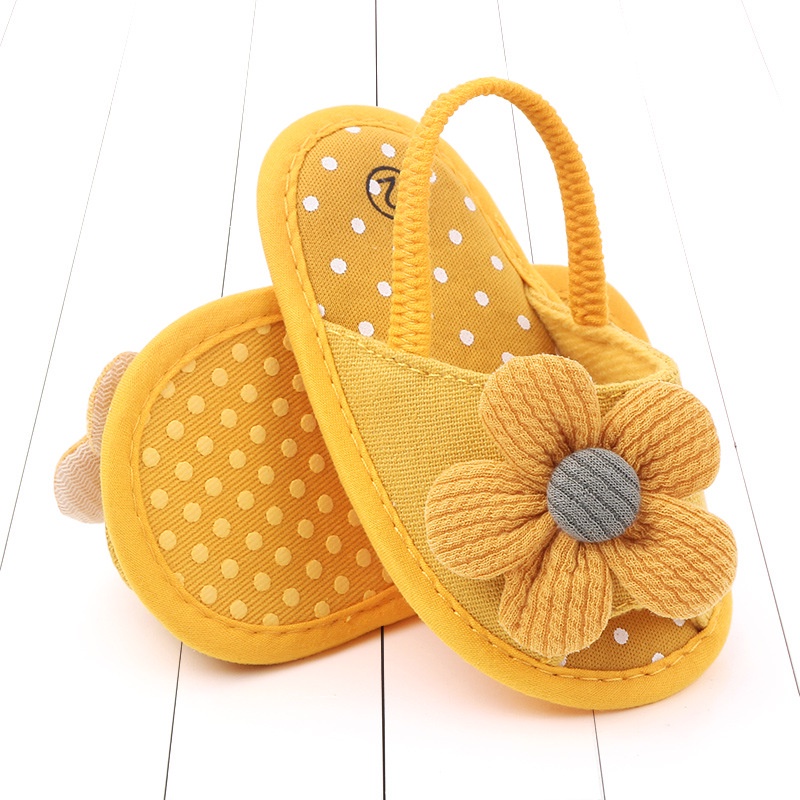 Sun baby Giày Tập Đi Đính Hoa Hướng Dương Dễ Thương Thời Trang Mùa Hè Cho Bé 0-1 Tháng Tuổi