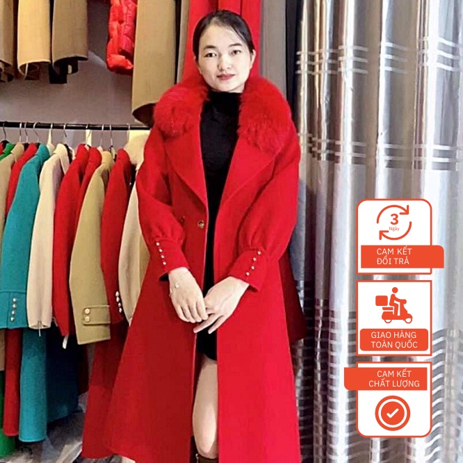 Áo Dạ Ép Lông Cừu Cao Cấp Phối Cổ Lông Chồn