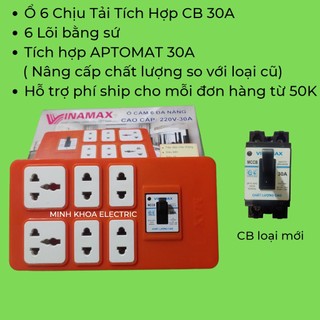 Ổ Cắm Điện 6 Cổng Lõi Sứ Chịu Tải Vinamax Tích Hợp APTOMAT (Có dây kéo dài 3m-5m)