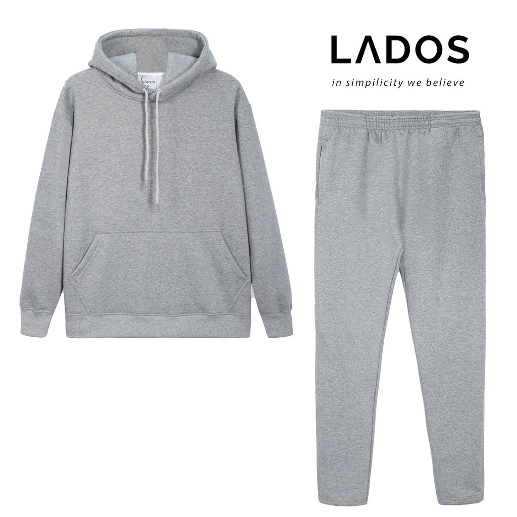 Bộ Nỉ Hoddie dài tay unisex có mũ ấm áp LADOS - 7008 mùa đông, form Hàn đẹp