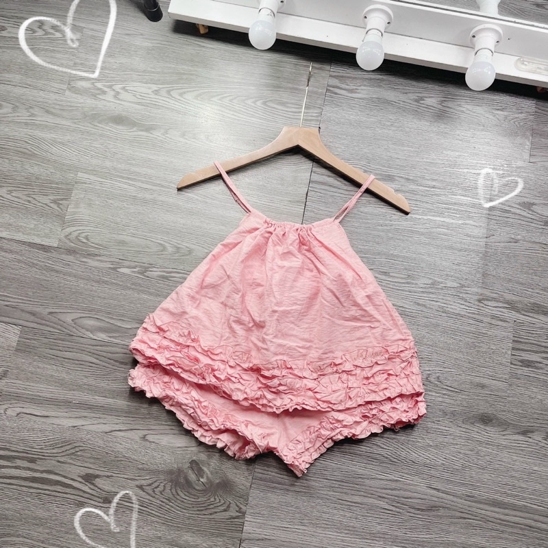 Set Bộ 2 Dây Suôn Viền Bèo Kèm Quần Short Xinh Xắn