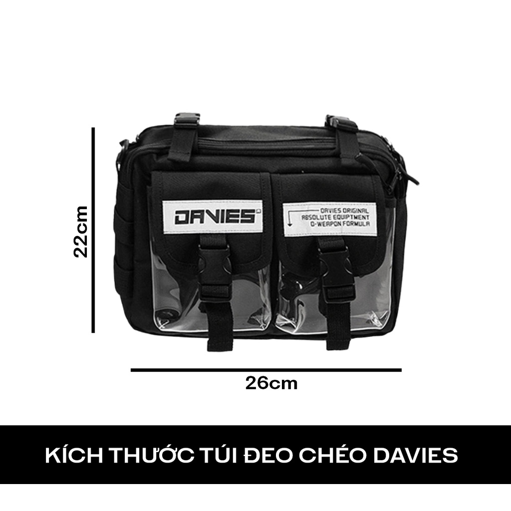 Túi đeo chéo da & canvas nam nữ màu đen Two Pocket MB local brand Davies