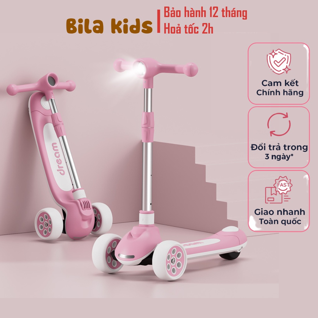 Xe trượt scooter cho bé BILA KIDS có đèn pha nhạc vui nhộn, chòi chân thăng bằng, bánh xe phát sáng vĩnh cửu