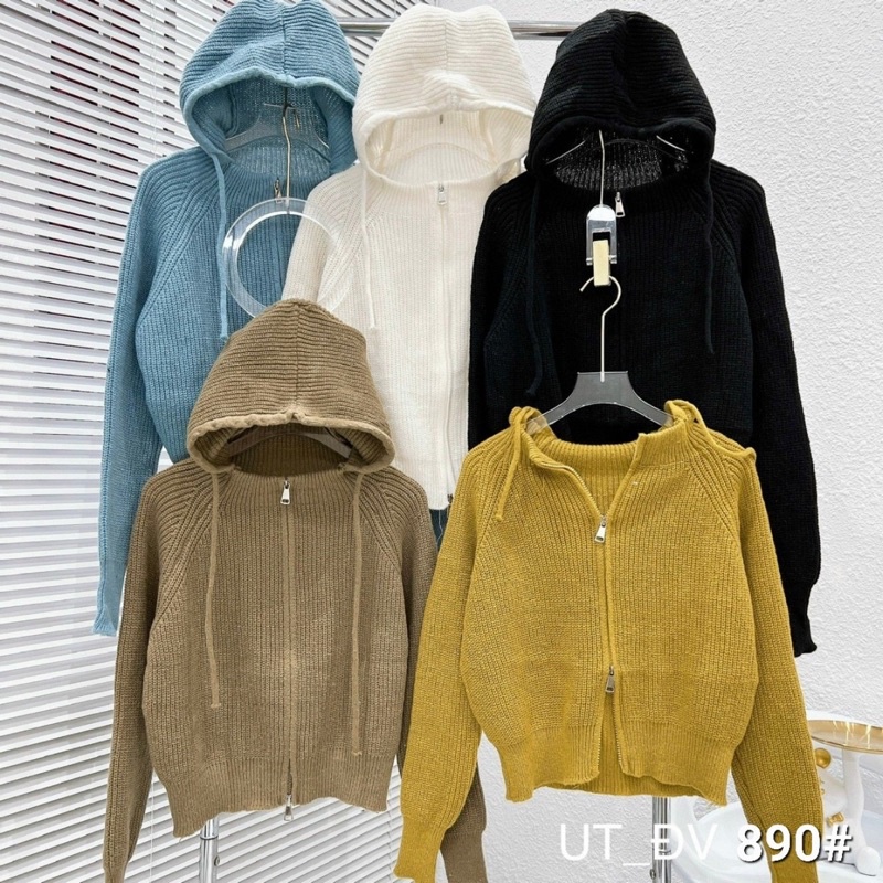 Áo khoác len gân tay dài có mũ chùm hiện đại VIENS STORE