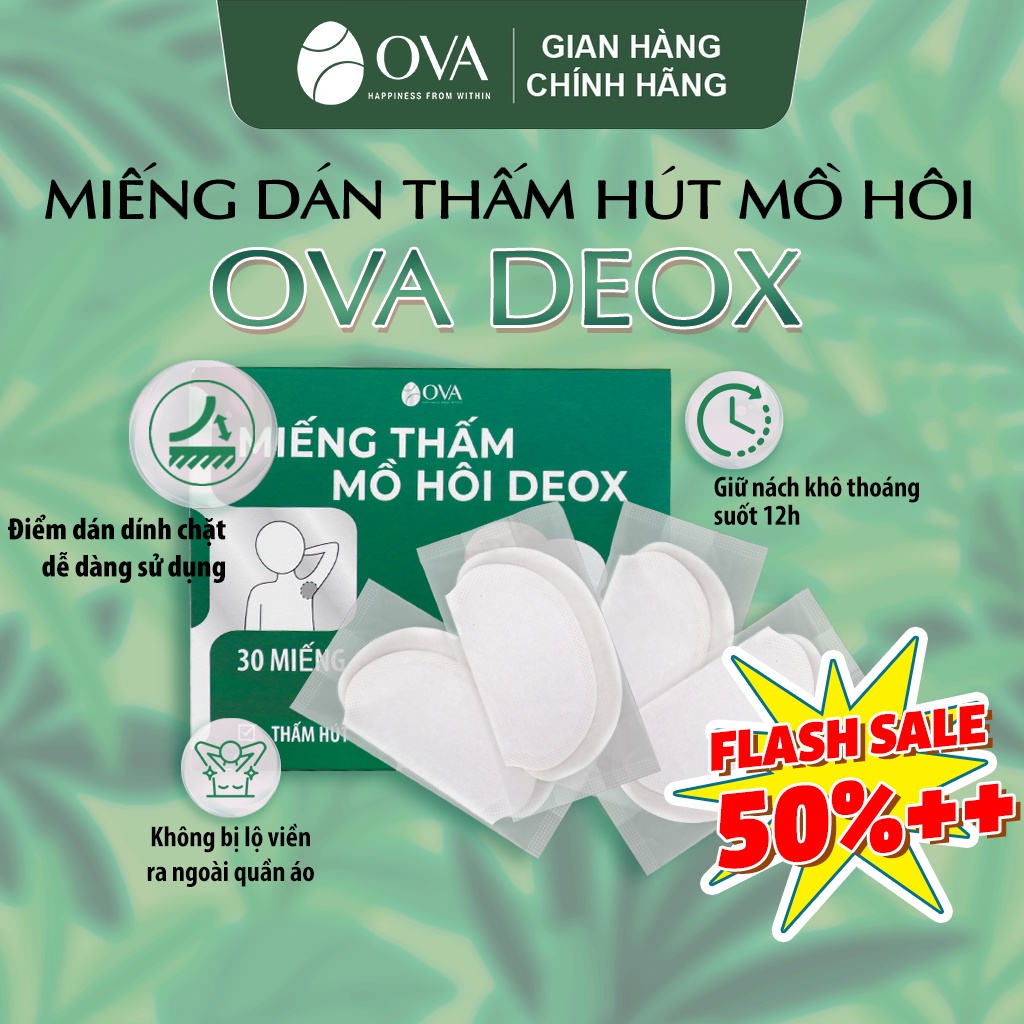 Miếng dán nách Ova DEOX khử mùi hôi nách ngăn mồ hôi nách khô thoáng diệt khuẩn hộp 30 miếng