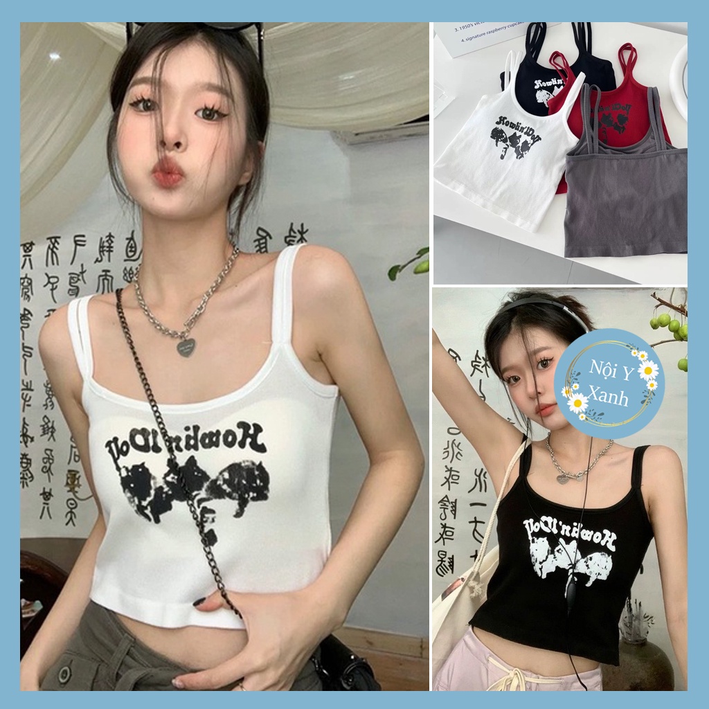 Áo Bra Style Nữ 2 Dây Kép Dáng Lửng Có Đệm Ngực Trend Mới nội y xanh - chất mát