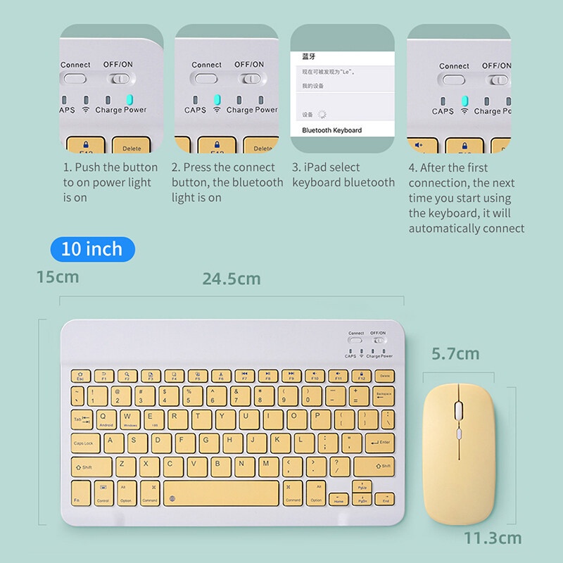 Bàn phím Bluetooth không dây mini 10 inch/Chuột không dây cho máy tính bảng và điện thoại di động, có sẵn 7 màu | BigBuy360 - bigbuy360.vn