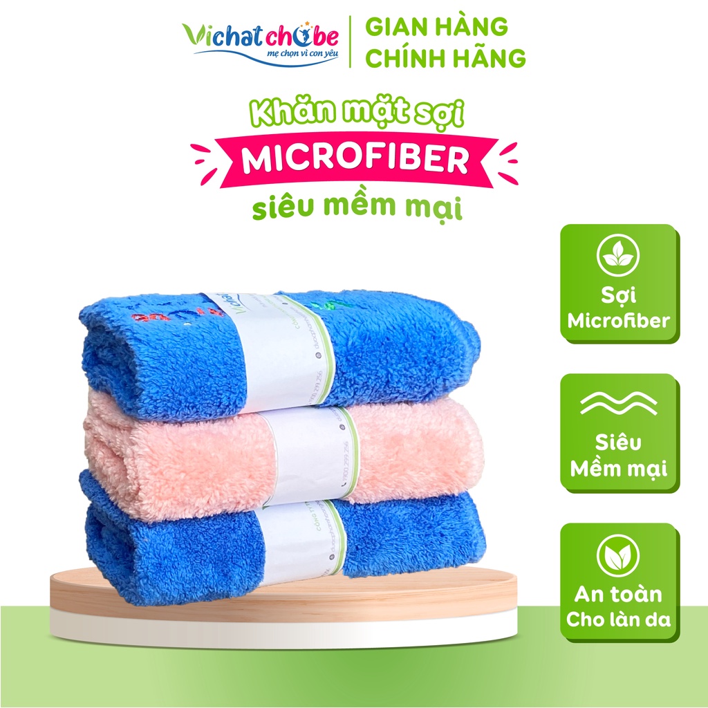 Khăn mặt Vi chất cho bé, sợi microfiber siêu mềm an toàn cho trẻ nhỏ 25x25cm