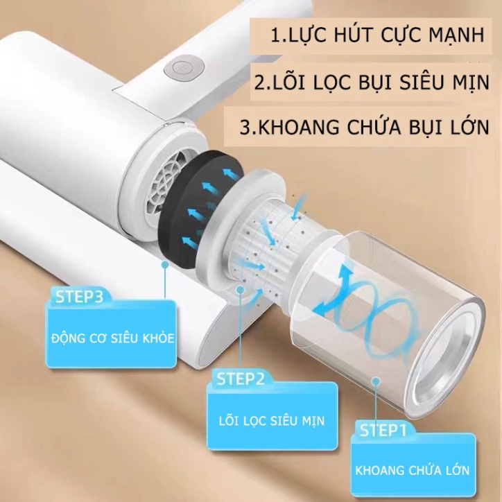 Máy hút bụi giường nệm, máy hút bụi mini không dây sạc pin có tia UV khử khuẩn, hút ẩm không khí, chăn ga MKS056 | BigBuy360 - bigbuy360.vn