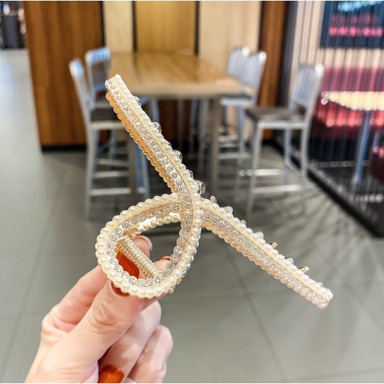 Kẹp Tóc Kim Loại Đính Đá Và Ngọc Trai Nhân Tạo Phong Cách Hàn