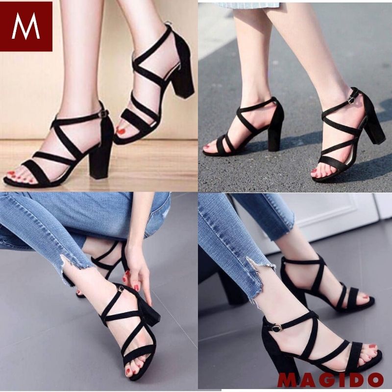 Giày Cao Gót Sandal Quai chéo Cao 7 Phân Dây Cài, Dép cao gót đẹp tôn dáng - MAGIDO