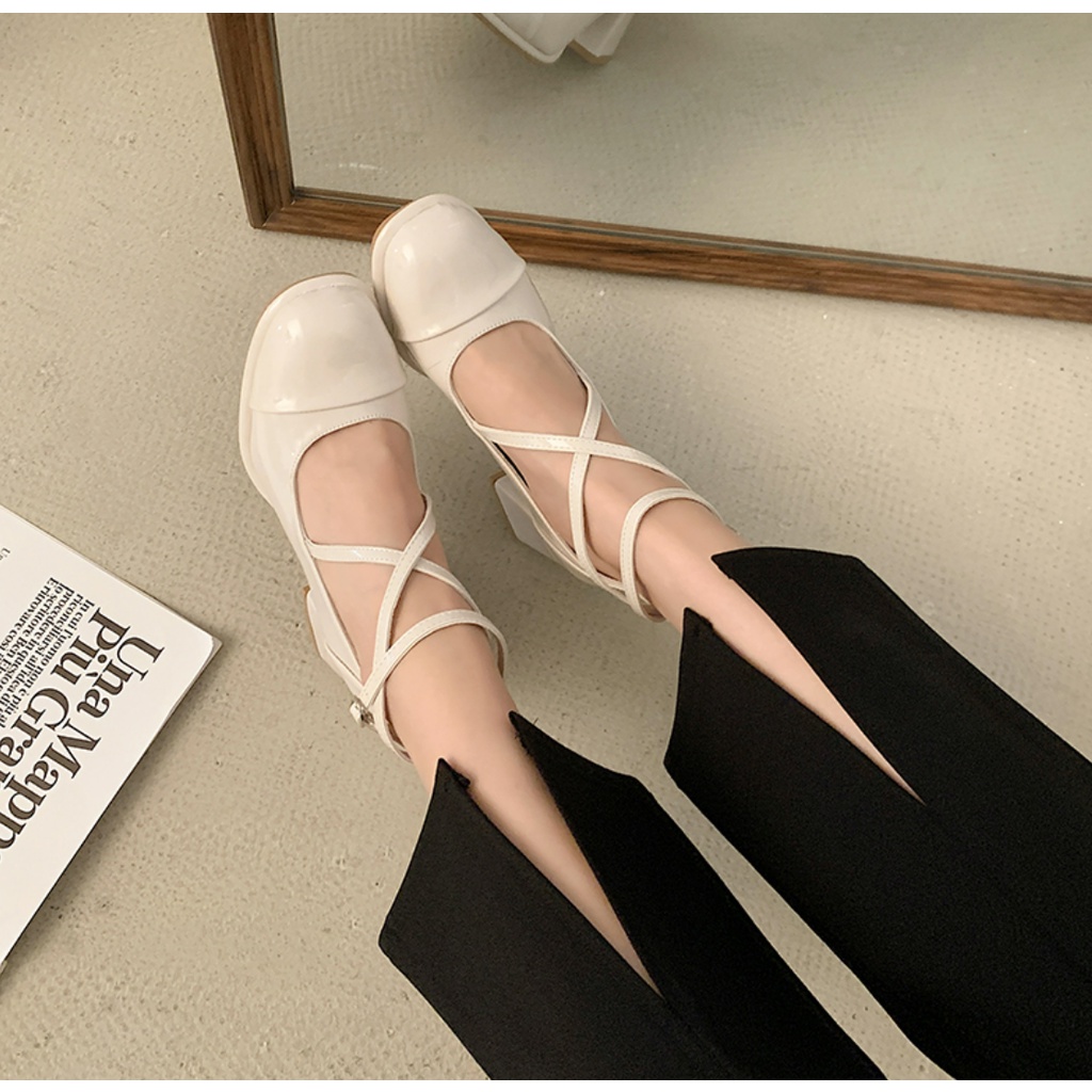 Sandal Cao Gót 5 Phân Bít Mũi Quai Chéo
