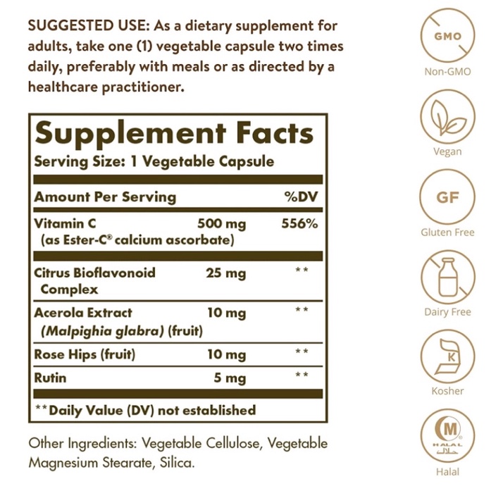 Viên chay Solgar Ester-C Plus Vitamin C Thế Hệ Mới 100v USA