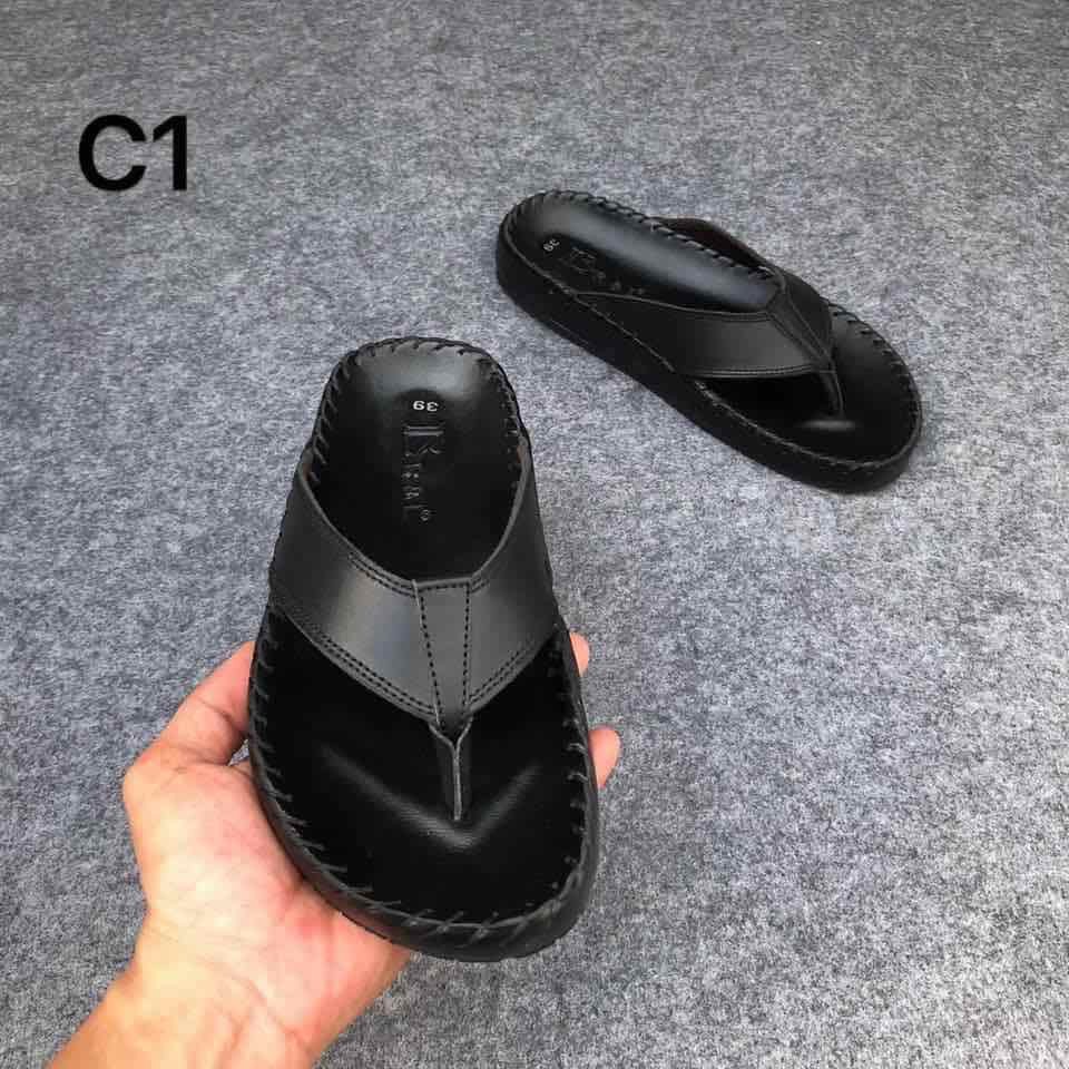 Dép kẹp Nam trơn da bò màu đen , C1