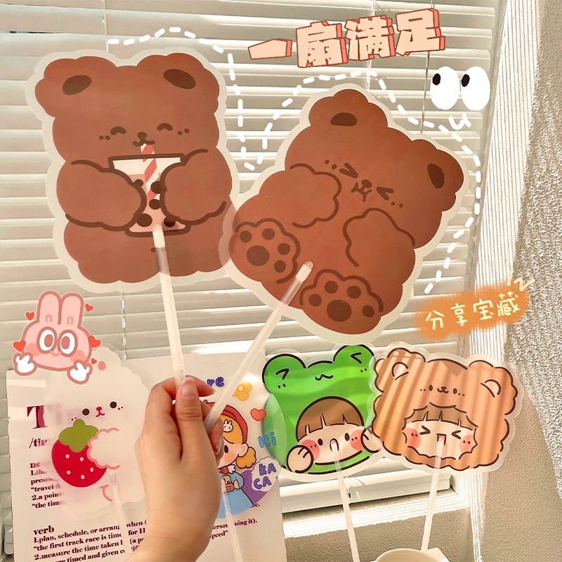 Quạt Nhựa Cầm Tay 2 Mặt Họa Tiết 3D Cute Ngộ Nghĩnh Quạt Mini Xinh Xắn Hàn Quốc Giá Rẻ Văn PHòng Phẩm peach home