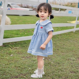 Đầm thuỷ thủ thắt nơ màu xanh nhạt cho bé gái