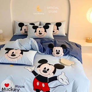 Bộ Chăn Ga Gối Cotton Linen 5 Món Hoạt Hình Chuột Mickey và Vịt Donald Luna Bedding